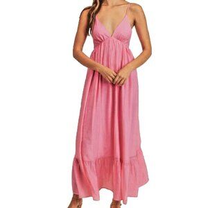 MABLE Pink Maxi Dress with Back Bow Lined Rayon Feminine Wedding Party Medium